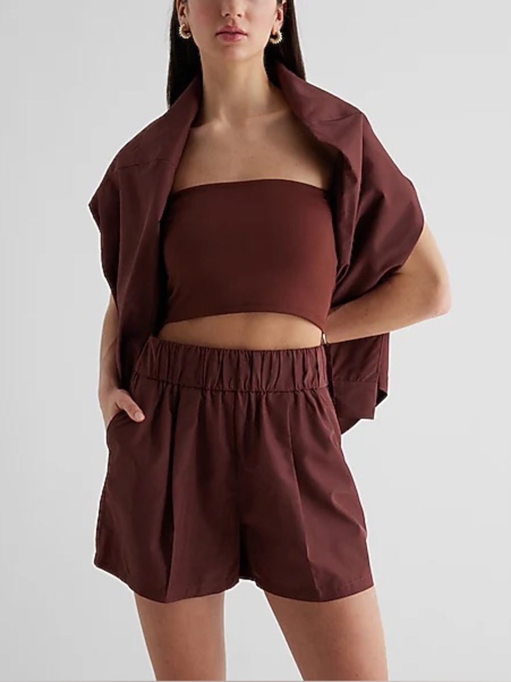 Express Stylist Super High Waisted Pleated Pull On Shorts, Size M